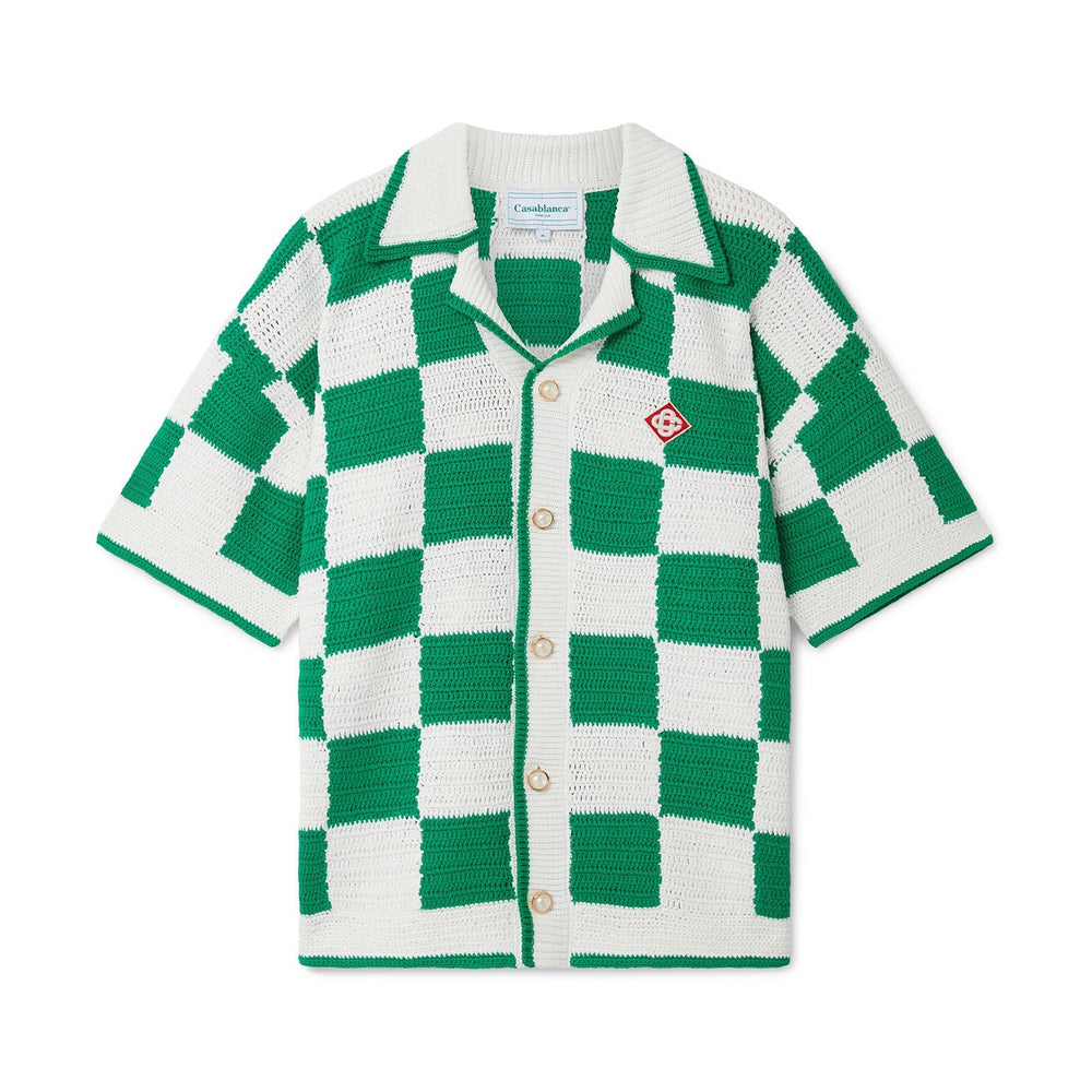Casablanca Scuba Crochet Shirt In Green/White - CNTRBND