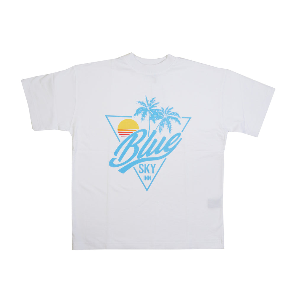 
                
                    Load image into Gallery viewer, Blue Sky Inn Sunset Logo Tee In White - CNTRBND
                
            