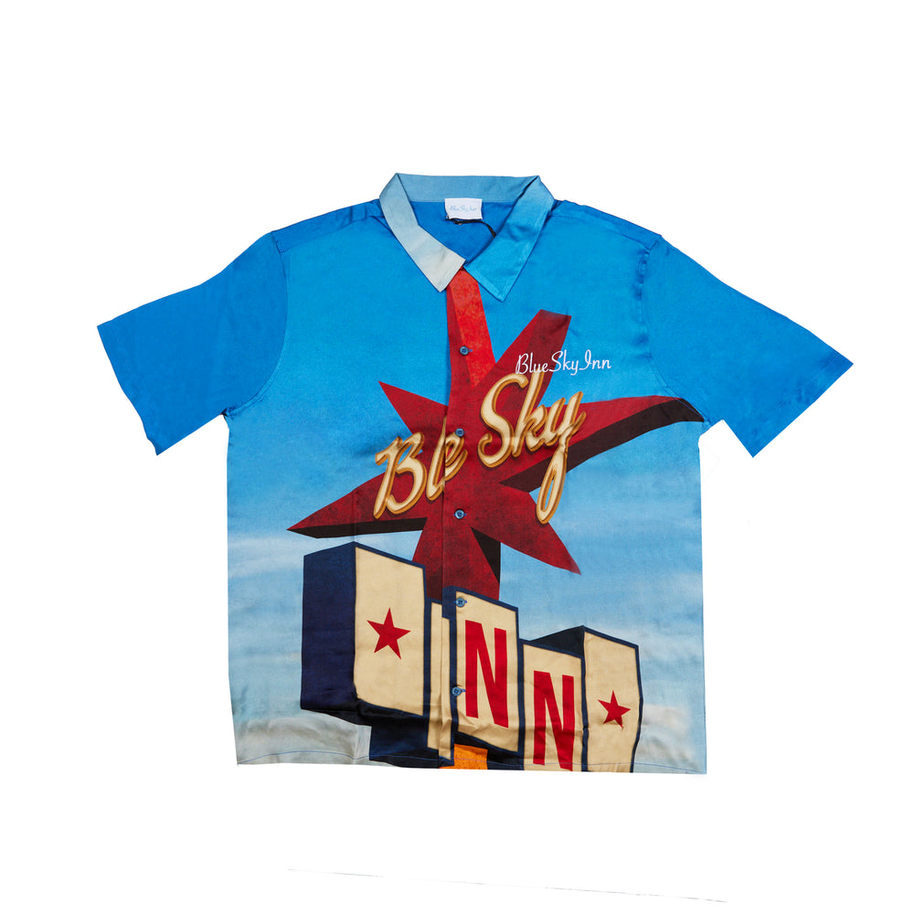 
                
                    Load image into Gallery viewer, Blue Sky Inn Sign S/S Shirt In Blue - CNTRBND
                
            