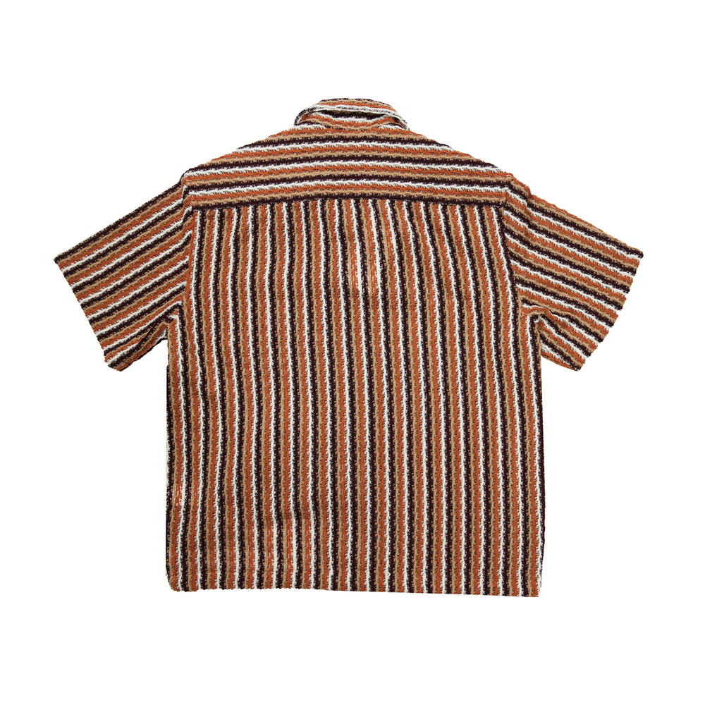 CMMN SWDN Ture Stripe Camp Collar Shirt In Brown - CNTRBND