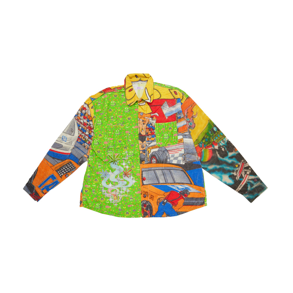 ERL Corduroy Printed Overshirt In Green - CNTRBND