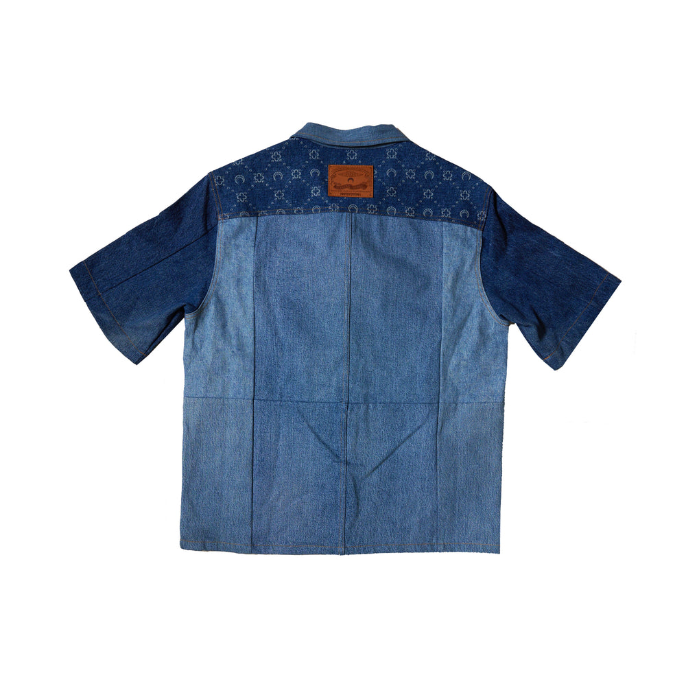 
                
                    Load image into Gallery viewer, Marine Serre Regenerated Denim Shirt In Blue - CNTRBND
                
            