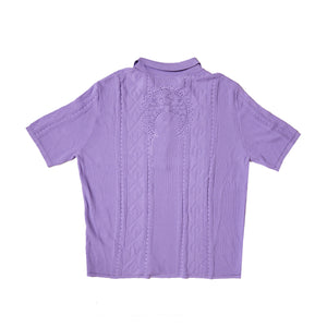 Marine Serre Pointelle Knitted Polo In Lilac - CNTRBND