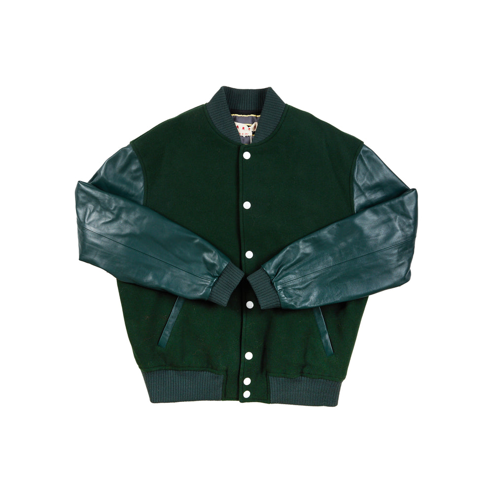 MARNI Leather Sleeves Bomber In Green - CNTRBND