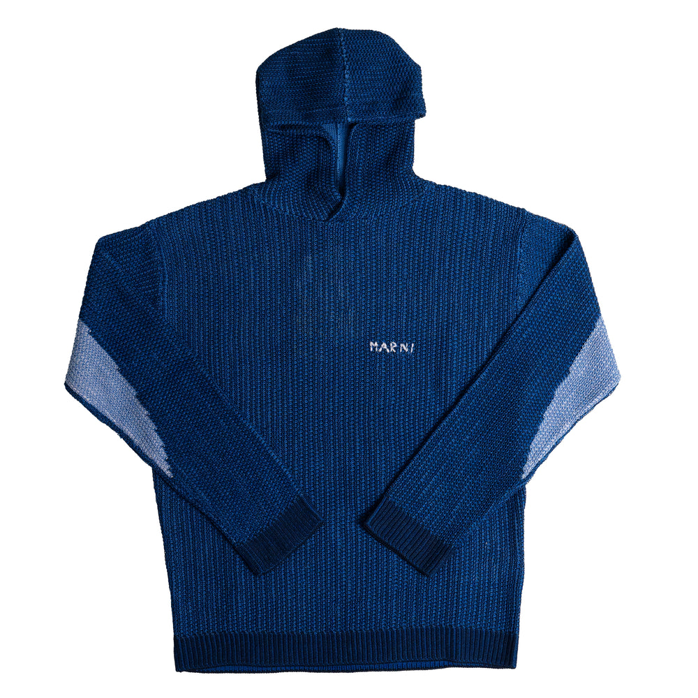 MARNI Knitted Logo Hoodie In Blue - CNTRBND