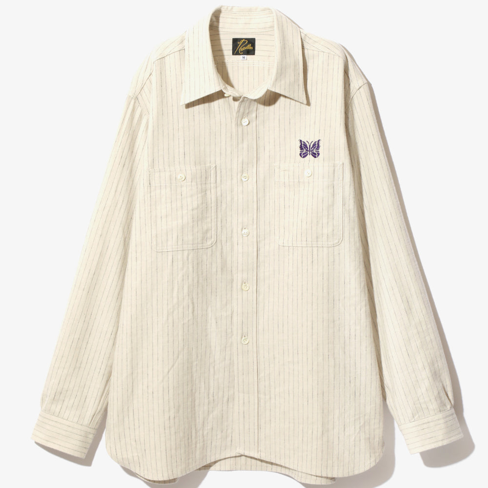 NEEDLES Pin Stripe Work Shirt In Cream - CNTRBND