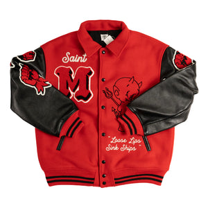
                
                    Load image into Gallery viewer, Saint Michael The Devil Varsity In Red - CNTRBND
                
            