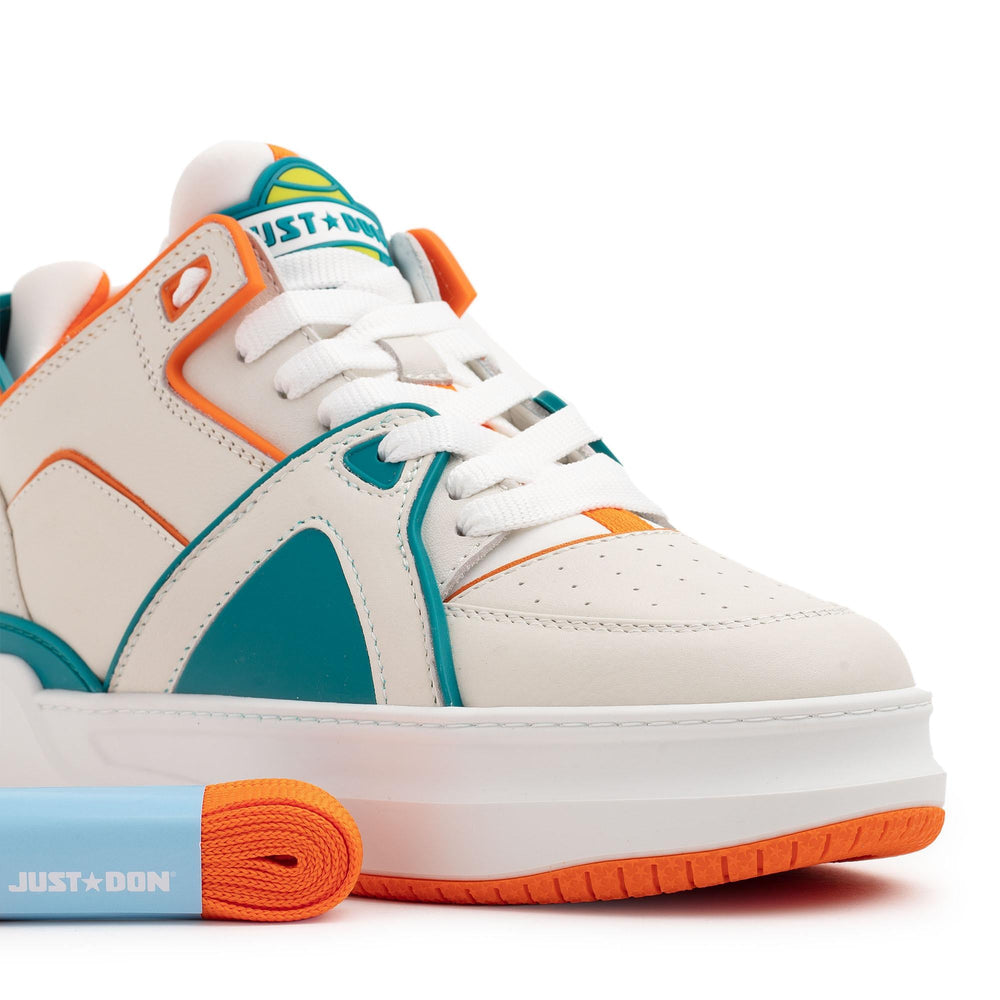 JUST DON Tennis Courtside Mid In White/Orange/Teal - CNTRBND
