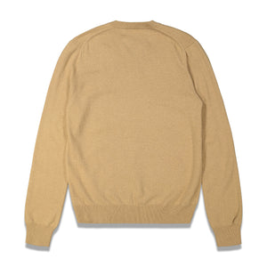 COMME DES GARCONS PLAY White Heart V Neck Pullover In Camel - CNTRBND