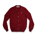 COMME DES GARCONS PLAY Red&Navy Hearts V-Neck Cardigan In Burgundy - CNTRBND