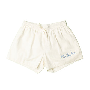 
                
                    Load image into Gallery viewer, Blue Sky Inn Linen Logo Shorts In White - CNTRBND
                
            