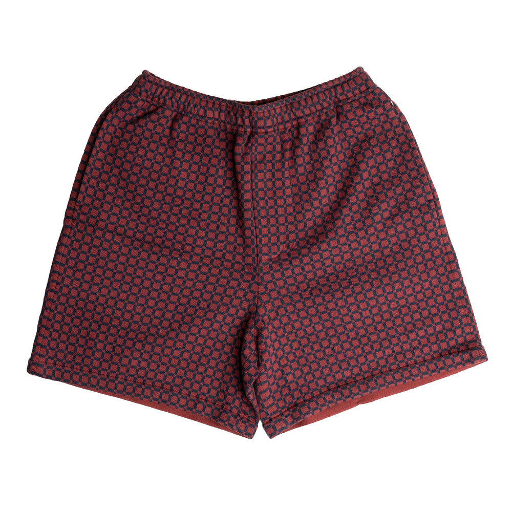 BODE Checker Jacquard Rugby Shorts In Maroon - CNTRBND