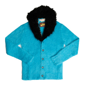MARNI Classic Mohair Cardigan In Turquoise - CNTRBND