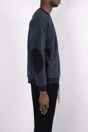 
                
                    Load image into Gallery viewer, Rochambeau Elbow Patch Crewneck Sweater In Black - CNTRBND
                
            