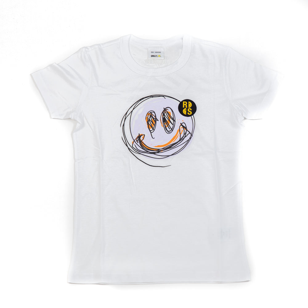 Raf Simons x Smiley Handdrawn Print Tight T-Shirt In White - CNTRBND